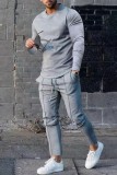 Серый мужской светло-серый повседневный спортивный костюм с круглым вырезом