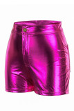 Pantalones cortos de color sólido convencional de cintura alta ajustados básicos sólidos casuales rosa rojo