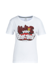 White Casual Street Print Letter O Neck T-Shirts