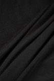Vestidos de falda de lápiz con cuello en U de patchwork sólido sexy negro