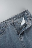 Blauwe casual effen skinny jeansrok met hoge taille en split