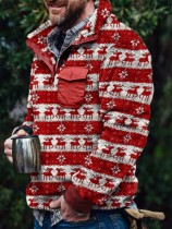 Красный мужской зимний теплый плюшевый повседневный пуловер