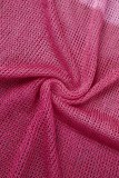 Roze sexy patchwork doorzichtige backless contrast halter lange jurkjurken