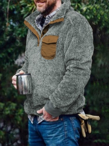 Pull décontracté en peluche d'hiver pour hommes gris foncé