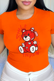 T-shirts à col rond patchwork imprimé mignon quotidien rouge