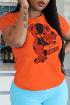 Orange Street Cute Print Patchwork O Neck T-Shirts