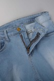 Blue Casual Street Solid Patchwork High Waist Skinny Ripped Denim Jeans