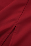 Vestidos de saia única com dobra em decote ombro a ombro lisos casuais vermelhos