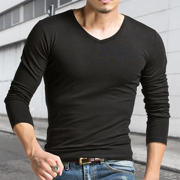 Black Casual Solid Solid Color V Neck Tops