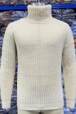 Бежевая мужская водолазка с длинным рукавом вязаный свитер
