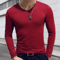 Red Casual Solid Solid Color V Neck Tops