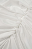 Weiße, sexy, solide Patchwork-Kleider mit rückenfreiem, schrägem Kragen und langem Kleid