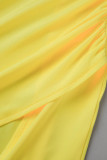 Желтый модный сексуальный сплошной бинт с разрезом и V-образным вырезом с длинным рукавом из двух частей