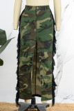 Camouflage Décontracté Camouflage Imprimer Gland Patchwork Fente Régulière Taille Haute Classique Patchwork Jupe