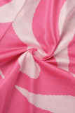 Roze sexy casual rugloze asymmetrische U-hals mouwloze twee stukken