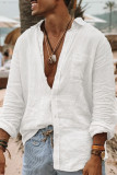 Белая мужская винтажная рубашка с длинным рукавом в британском стиле на пуговицах