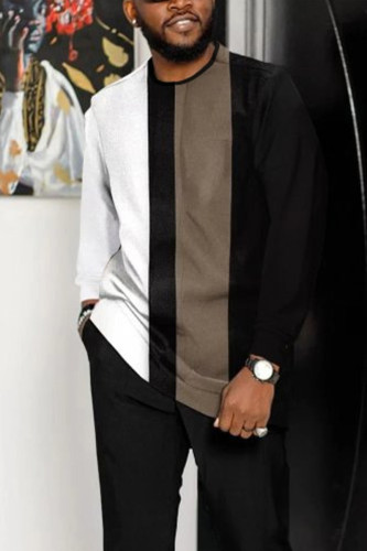 Black Men's Casual Color Blocking Long Sleeve Walking Suit-016