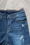 Dark Blue Fashion Casual Solid High Waist Regular Jeans Ripped Denim Shorts