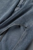 Blaue, lässige, einfarbige, schmale Jeansröcke mit Schlitz und hoher Taille