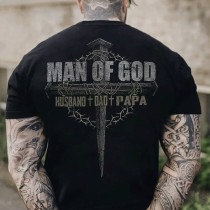 Camiseta negra Hombre de Dios marido + papá + papá cruz para hombre
