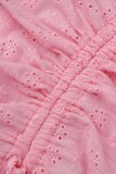 Розовый сексуальный сплошной бинт в стиле пэчворк Draw String Асимметричный Холтер без рукавов из двух частей