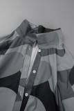 Bruine losse jumpsuits met losse straatprint en patchwork met ritssluiting