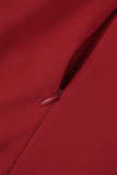 Rote, lässige, einfarbige Bandage-Patchwork-Faltenkleider mit O-Ausschnitt und einstufigem Rock