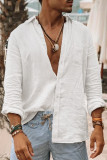Chemise boutonnée à manches longues de style britannique vintage pour homme blanche