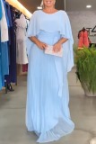 Королевские синие повседневные однотонные лоскутные платья с круглым вырезом и длинными платьями