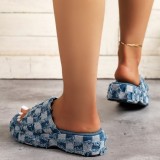 The cowboy blue Casual Patchwork Round Comfortable Wedges Shoes