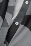 Combinaisons casual street print patchwork zipper col lâche noir gris