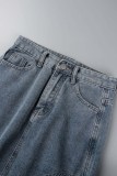Gonne di jeans skinny a vita alta con spacco solido casual blu