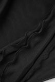 Vestidos de falda de lápiz con cuello en U de patchwork sólido sexy negro