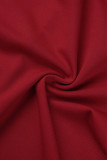 Rojo Casual Sólido Vendaje Patchwork Pliegue O Cuello Un paso Falda Vestidos