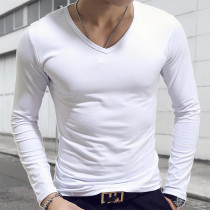 White Casual Solid Solid Color V Neck Tops