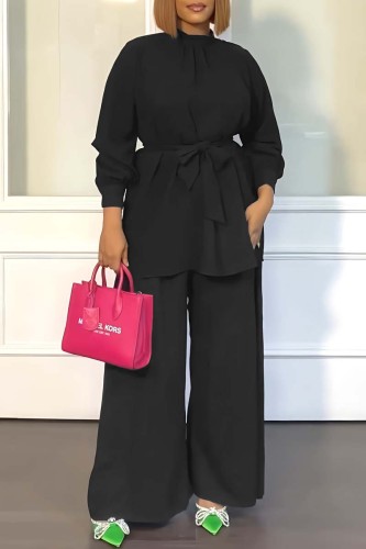 Black Casual Solid Basic Half A Turtleneck Long Sleeve Two Pieces