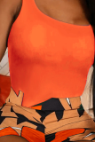 naranja casual estampado patchwork cuello en u sin mangas dos piezas