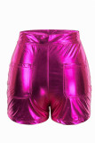 Pantaloncini tinta unita convenzionali a vita alta, casual, tinta unita, colore rosso rosa
