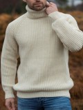 Beige Men's Turtleneck Long Sleeve Knit Sweater