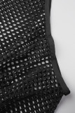 Maillots de bain patchwork évidés noirs sexy solides (trois pièces)