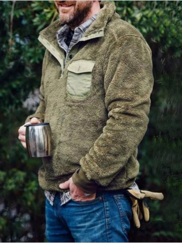 Pullover casual in peluche caldo invernale da uomo verde militare