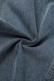 Faldas de mezclilla flacas de cintura alta con abertura sólida informal azul