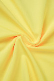 Gelbe Mode Sexy Solid Bandage Schlitz V-Ausschnitt Langarm Zweiteiler