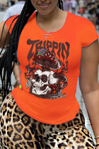 Orange Street Vintage Skull Patchwork O Cuello Camisetas