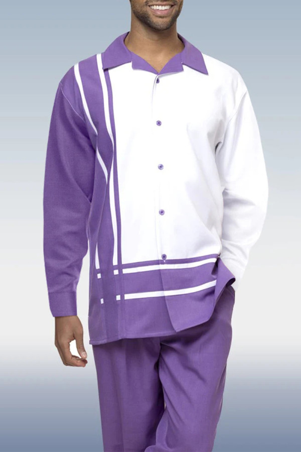 Фиолетовый мужской прогулочный костюм фиолетового цвета с длинным рукавом 037