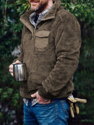 Café Pull décontracté en peluche d'hiver pour hommes
