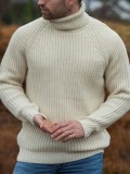 Pull en tricot à col roulé et manches longues pour homme beige