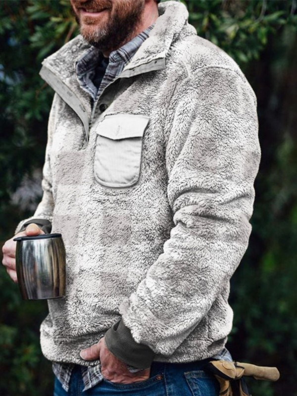 White Men's Winter Warm Plush Casual Pullover