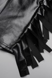 Pantalones casuales de color sólido con borlas de bronceado liso en la calle de color negro