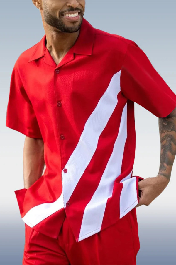 Красный прогулочный костюм, комплект из 2 предметов с коротким рукавом